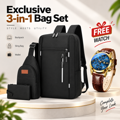 Exclusive 3-in-1 Women's Bag Combo Set + Free Olive Brand Watch – Premium Multi-Piece Pack Including Spacious Backpack, Trendy Crossbody Sling Bag & Daily Wallet for Travel & Casual Use